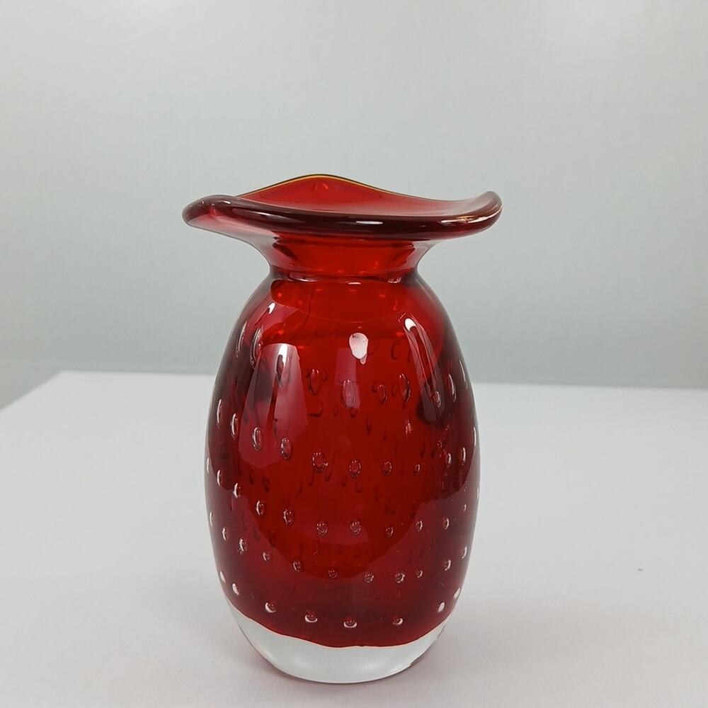 Red Vase Murano Glass Bubble Small Miniture